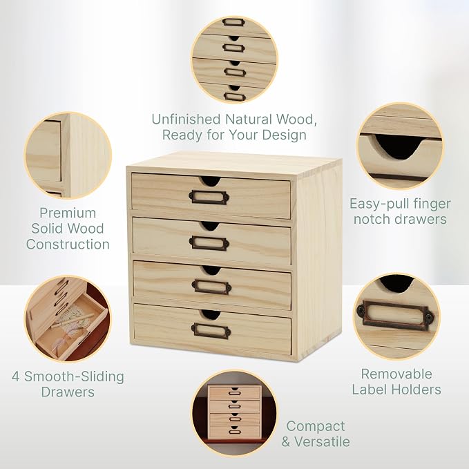 DIY Wooden Desk Organizer with Drawers – Unfinished 4-Drawer Desktop Storage - Image 4