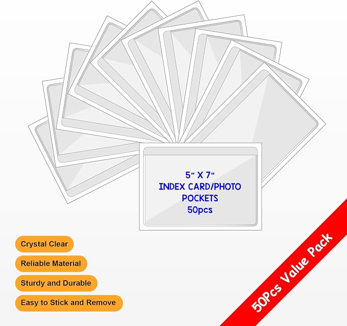 IMAGAME Clear Adhesive 5" x 7" Index Card Pockets - Image 3
