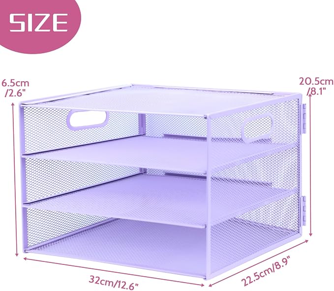3 Tier Lettrer Tray Organizer, Metal Mesh Desk File Organizer - Image 2
