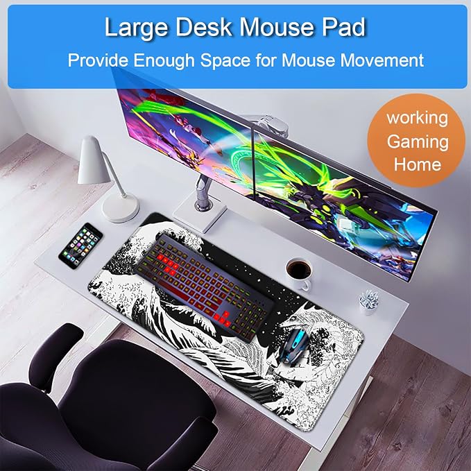 Gaming Mouse Pad, 31.5x15.7 inch Large Extended Computer Keyboard Mouse Mat - Image 6