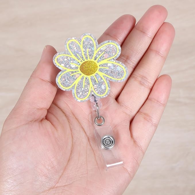 Funny Daisy Floral Nurse Badge Reel, Cute Acrylic Flower Retractable ID Badge - Image 4