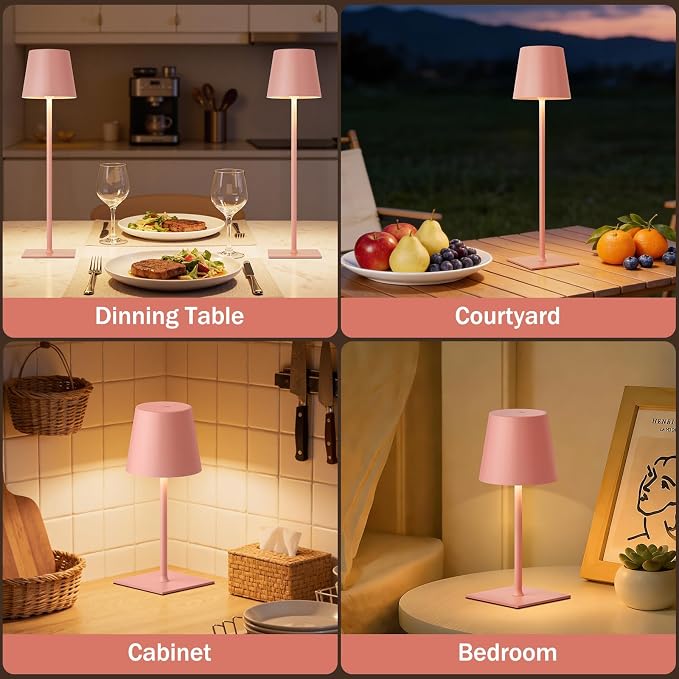 Kakanuo Pink Cordless Rechargeable Table Lamp, 2 Pack Portable Desk Lamp - Image 7