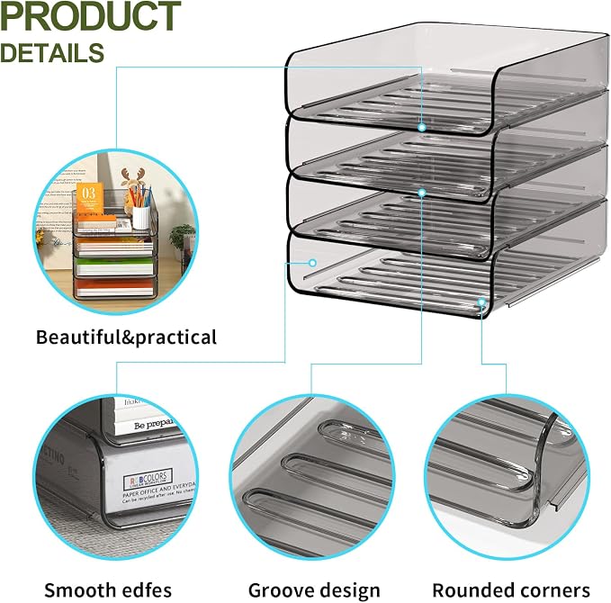 FANXIYQ 4-Tier Acrylic Paper Tray Organizer, Smoked Brown Stackable Desk File - Image 7