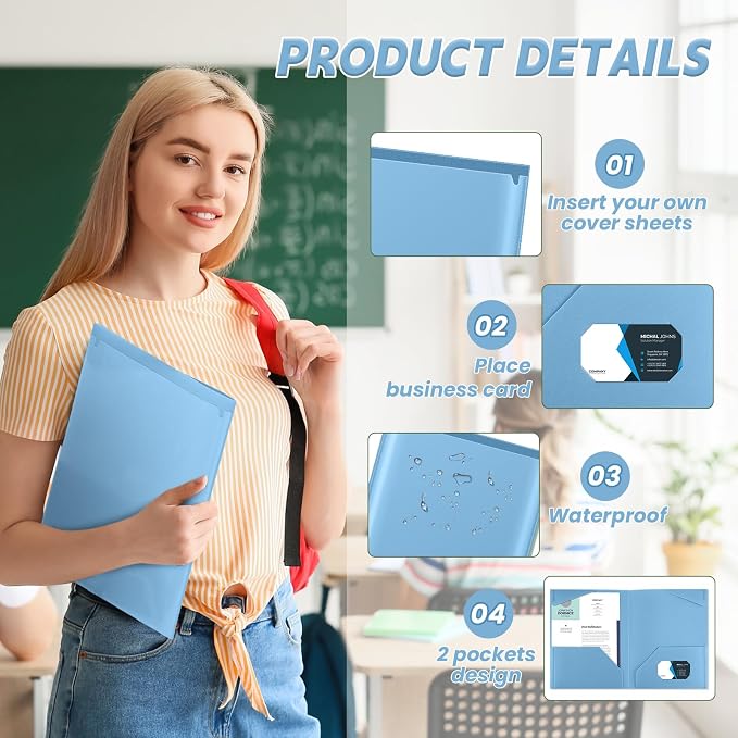 Henoyso 36 Pack Dusty Blue Plastic Folders - Image 3
