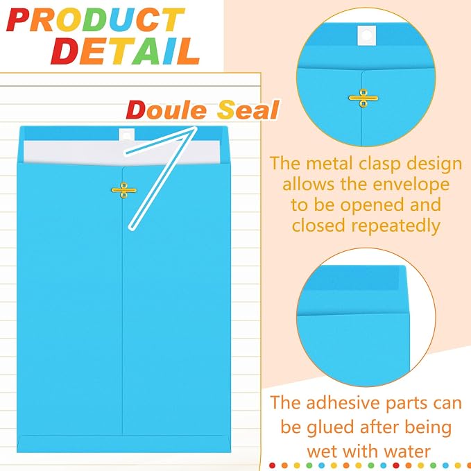 Geyee 100 Pcs Clasp Manilla Envelopes 9 x 12 Inch Gummed Colored Envelopes - Image 3