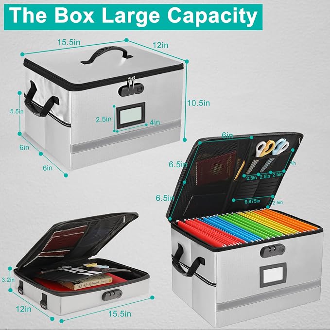 EXLIFBAG 2 Layer File Box with Lock, Portable Document Organizer Box with Handle - Image 3