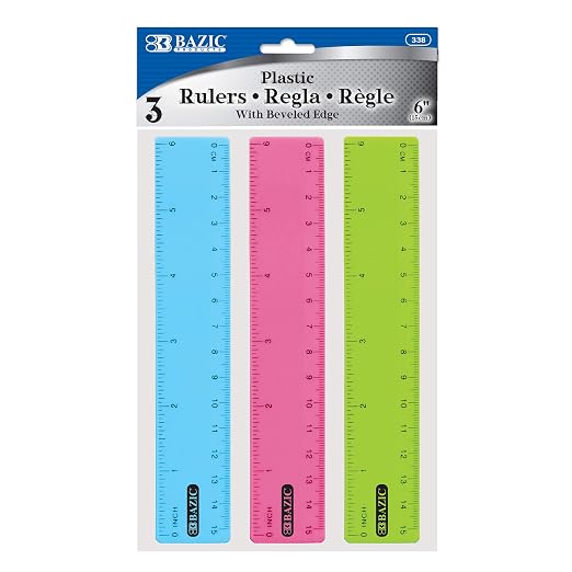 BAZIC Products 6 in Clear Plastic Ruler, Inch & Metric, 3 Pack | Three by BAZICProducts