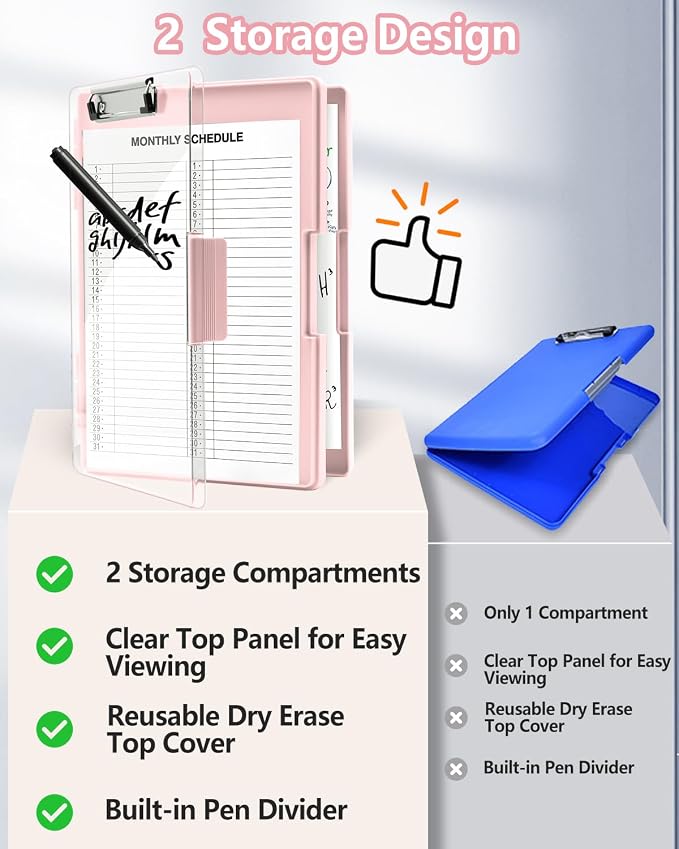 Clearview Clipboard with 2 Storage, Dry Erase 8.5x11 Heavy Duty ClipBoards - Image 7