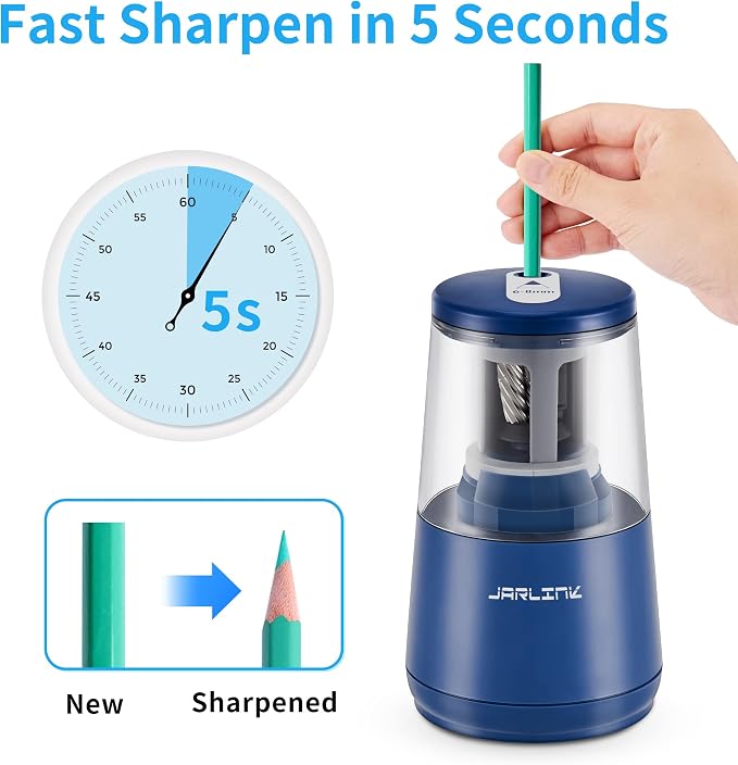 JARLINK Electric Pencil Sharpener, Heavy-Duty Helical Blade to Fast Sharpen - Image 2