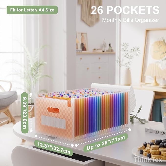 ThinkTex 26 Pockets Expanding File Folders, Accordion File Organizer - Image 2