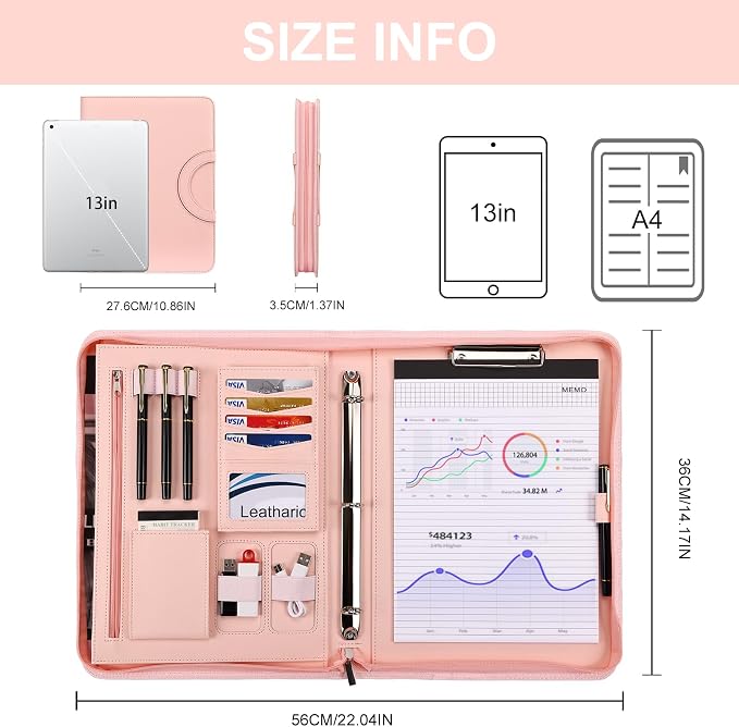 Leathario Portfolio Binder, Includes 5 Folder Index Dividers, 13 Inch Tablets - Image 2