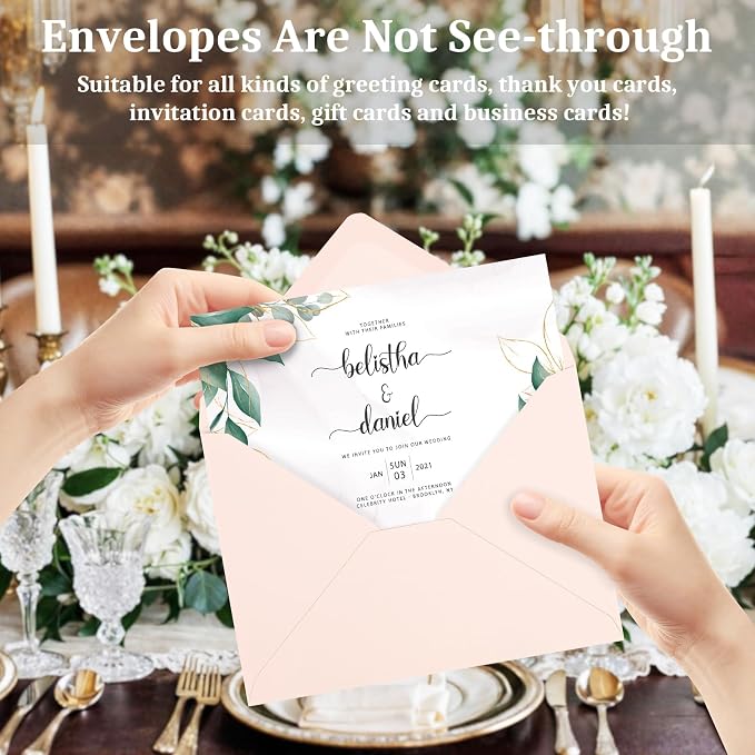 50 Pack A7 Envelopes, Blush Pink Greeting Card Envelopes Self Seal, 5.24 x 7.24 - Image 5