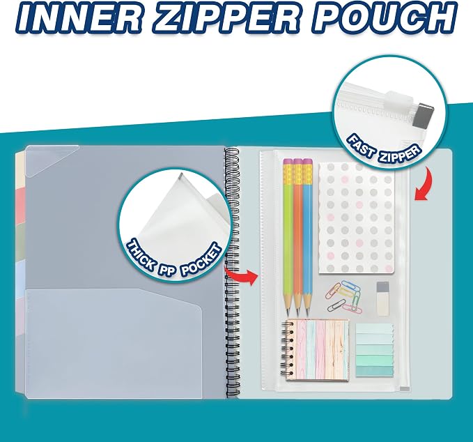 H4D 12 Pocket Morandi Color Spiral Multi Pocket Folder Poly Project Organizer - Image 7