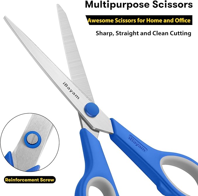 iBayam 8.5" Household Scissors All Purpose 3 Pack, Right/Left Handed - Image 5