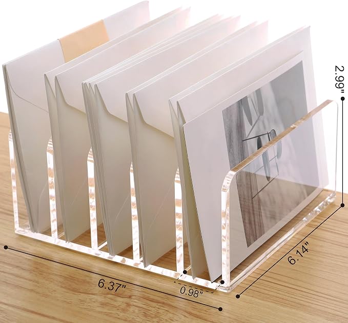 SANRUI Clear Desktop File Organizer, 5 Compartments Acrylic Office Document - Image 2