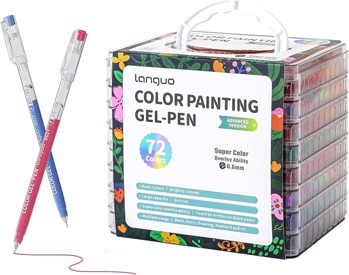 languo Gel Pens for Adult Coloring Books, 72 Colors Set Gel Colored Pens Marker by languo