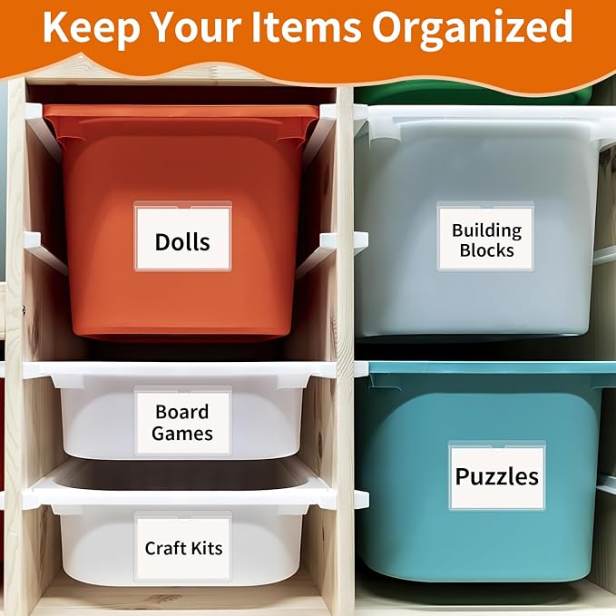 44 Pack Storage Bins Labels, 4x6 Photo Sleeves, Plastic Adhesive Pockets - Image 6