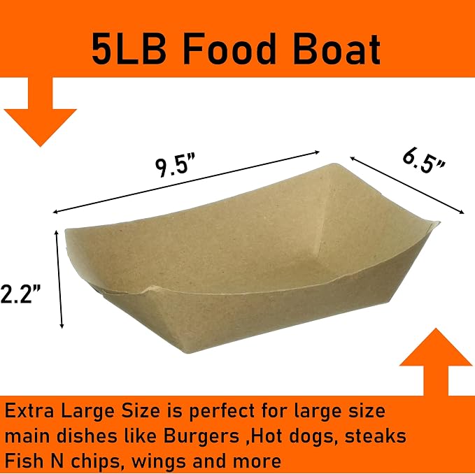 Paper Food Trays, Kraft Paper. Extra Large. 250 Pack, Disposable, Recyclable - Image 2