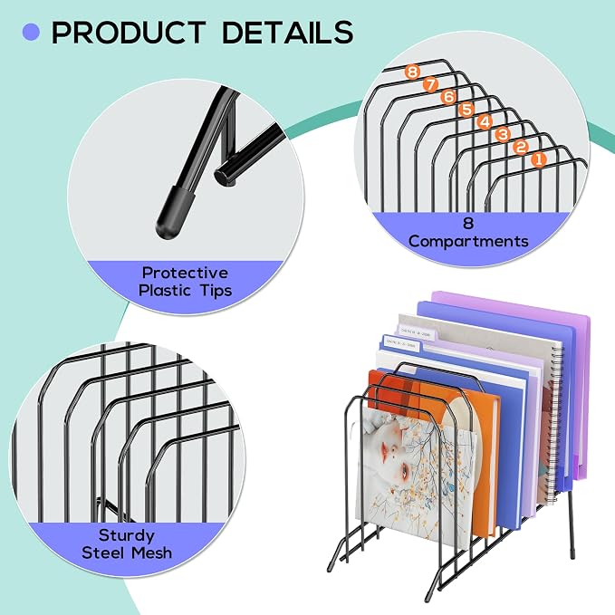 Gawerk Incline Metal Desk Magazine Folder Holder, Sorter Desk File Organizer - Image 4
