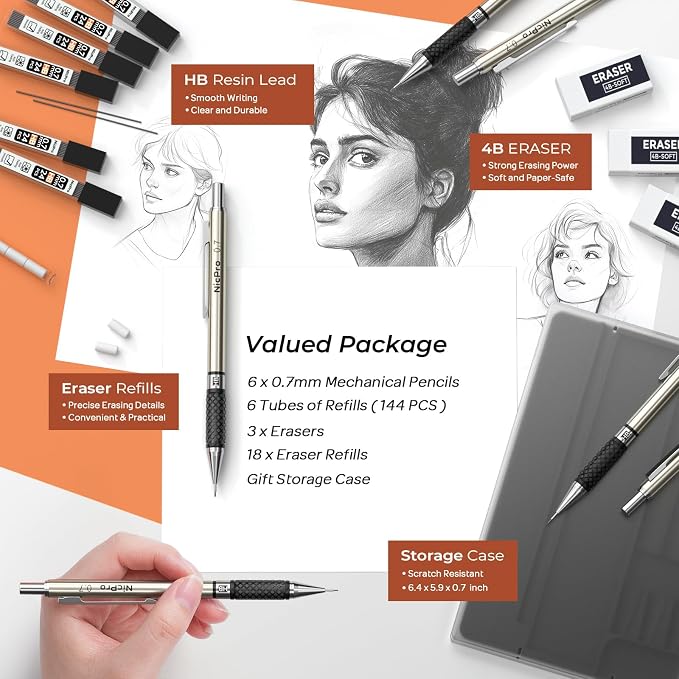 Nicpro 0.7 mm Art Mechanical Pencils Set, Artist Writing - Image 5