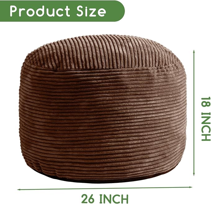 HIGOGOGO Round Stuffed Pouf Ottoman, Corduroy Poufs - Image 2