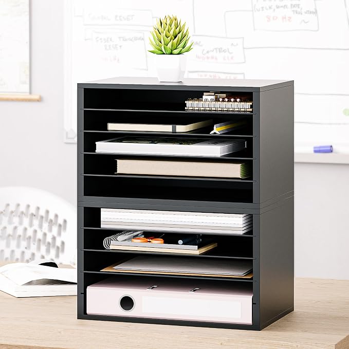 Ballucci 5 Tier Paper Organizer Letter Tray, Wood Desk File Organizer - Image 8