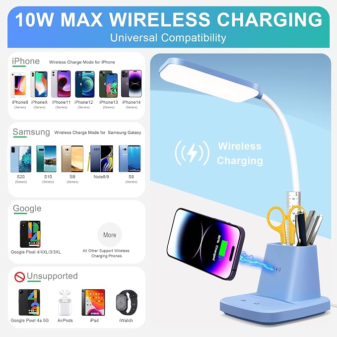 Small Desk Lamp, Wireless Charger LED Desk Lamps - Image 2