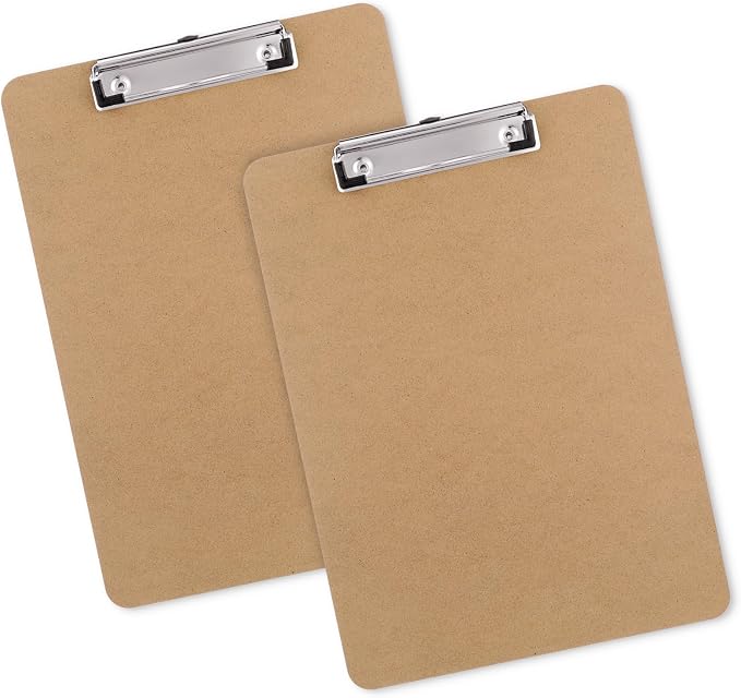 Wood Clipboards Set of 2, Letter Size Hardboard Clip Board 8.5x11 | A4 Standard by Macroclo
