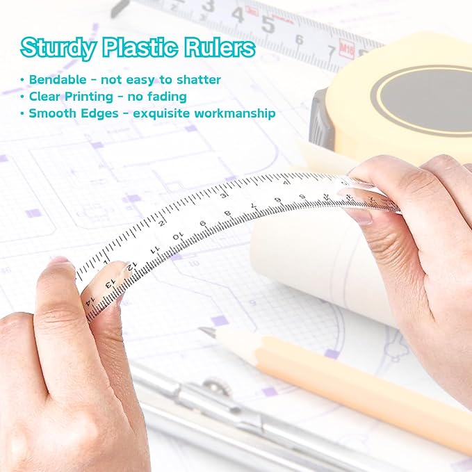 6 Inch Rulers, Colored Clear Rulers, Centimeters and Inches, Plastic Ruler - Image 3