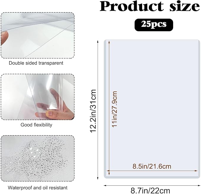 25 Pack 8.5" x 11" Hard Sheet Protectors, Rigid Print Protectors, Paper Sleeves - Image 2