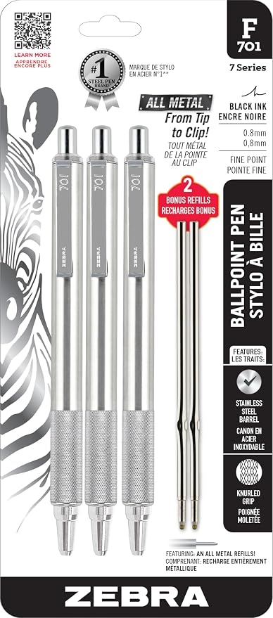 Zebra Pen F-701 Ballpoint Black Ink Fine Point 0.8mm Pen, Heavy Duty, Durable by ZebraPen