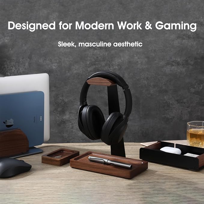 Walnut Headphone Stand, Wooden Headset Stand - Image 9