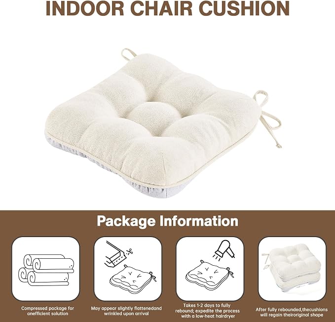 BETU White Chair Cushions for Dining Chairs Set of 4, 3.5" Thick Kitchen Table - Image 9