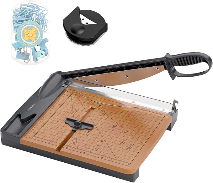 12'' Wood Guillotine Paper Cutter, Heavy Duty Wood Base Paper Trimmer by LOTHANEK