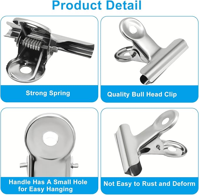 Bonsicoky 10 Pack Sliver Bulldog Clips, 2.6 inch / 65mm Mini Metal Hinge Clips - Image 5