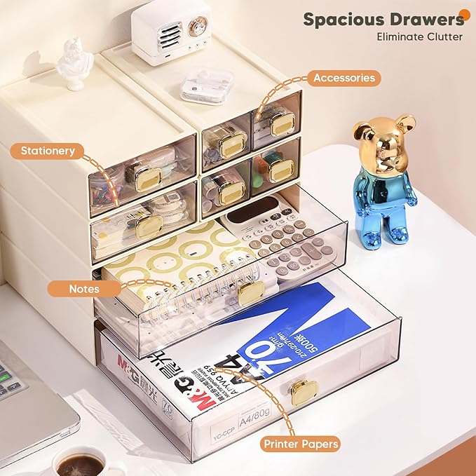 Stackable Desk Organizer with Drawer 13'' Wide Large Desktop Storage Drawer - Image 5