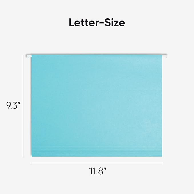 Smead Standard Hanging File Folders, Aqua Blue, 1/5-Cut Adjustable Tabs - Image 2