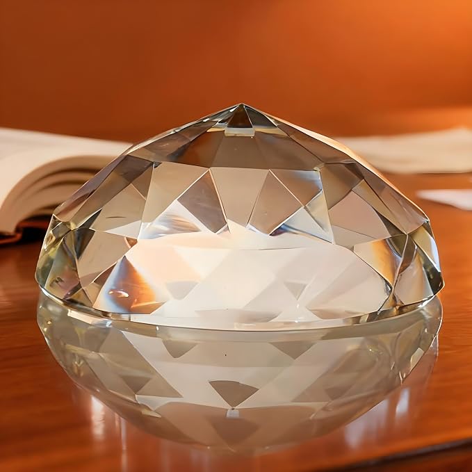 Round Faceted Clear Crystal Paperweight Set of 2, K9 Transparent Diamond Shape - Image 2