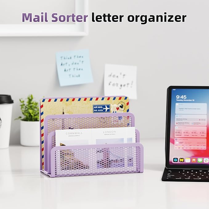 Marbrasse Mail Organizer for Desk, 3-Slot Mesh Metal Mail Holder countertop - Image 2
