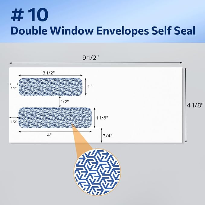 SUNEE Envelopes Self Seal – #10 Double Window Envelopes 500 Pack, Security Tint - Image 2