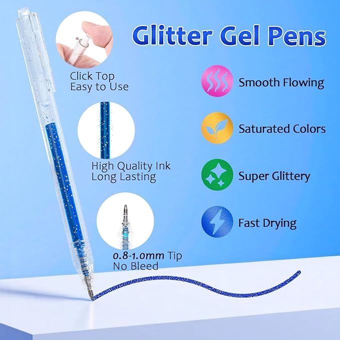 LET'S RESIN PAINT Glitter Gel Pens, 44 Metallic Sparkly Colors Glitter Pen - Image 3