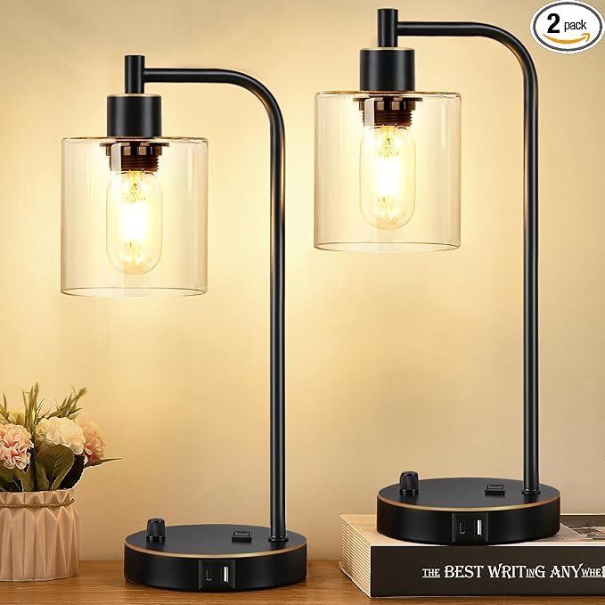 Set of 2 Black and Gold Industrial Table Lamps by BringBrightnesstoYourLife