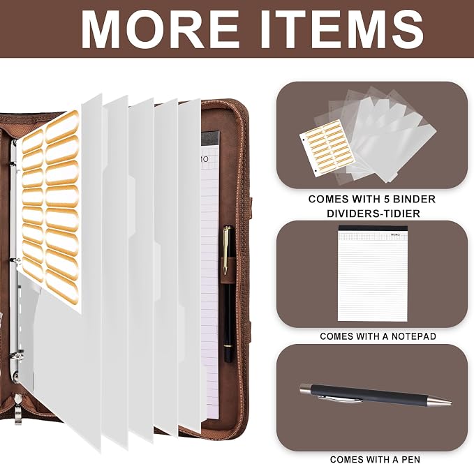 Leathario Portfolio Binder, Includes 5 Folder Index Dividers, 13 Inch Tablets - Image 3