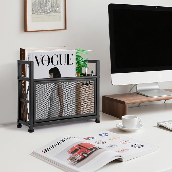 Black Magazine Holder, Metal Magazine Rack Floor, Mesh Magazine File Holder - Image 2