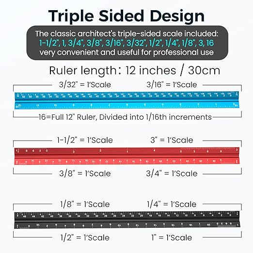 Rena Chris Architectural Scale Ruler: 12" Imperial Aluminum Alloy Metal - Image 3