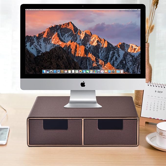 Linen Leather Desk Organizer and monitor stand - Image 2