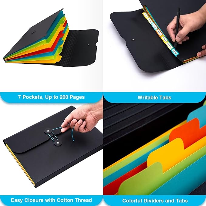 Expanding File Folder Accordion Plastic Free 7 Pocket Rainbow Divider - Image 5