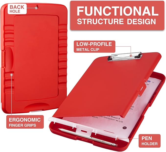 Sooez Clipboard with Storage, Clip Board 8.5 x 11 with Pen Holder, Plastic - Image 2