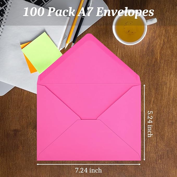 100 Pack A7 Envelopes, Rose Greeting Card Envelopes Self Seal, 5.24 x 7.24 in - Image 3