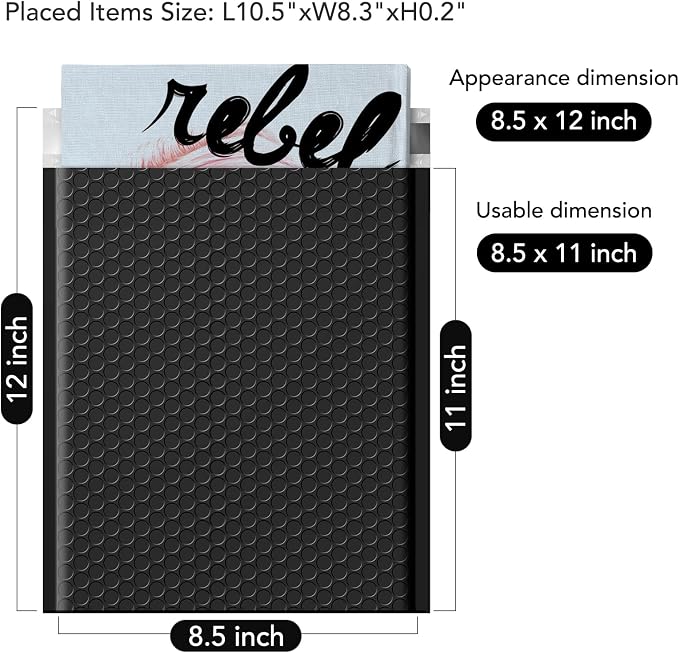 Fuxury Black Bubble Mailers 8.5x12" 40 Pack Padded Envelopes #2 Opaque Bubble - Image 2